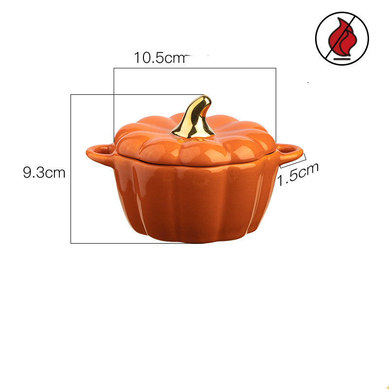 Pumpkin Ceramic Custard Bowl With Lid For Home Breakfast