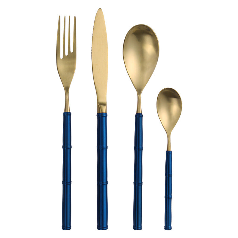 Western Tableware With Bamboo Blue Handle and Gold Head