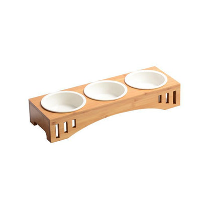 Solid Wood Frame Rice Bowl Ceramic Bowl Cat Food Bowl Pet Food Bowl