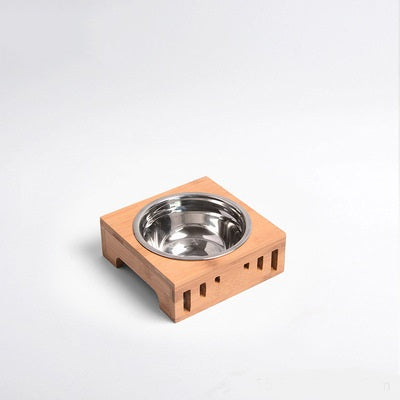 Solid Wood Frame Rice Bowl Ceramic Bowl Cat Food Bowl Pet Food Bowl