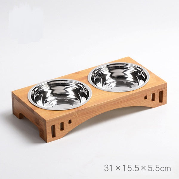 Solid Wood Frame Rice Bowl Ceramic Bowl Cat Food Bowl Pet Food Bowl