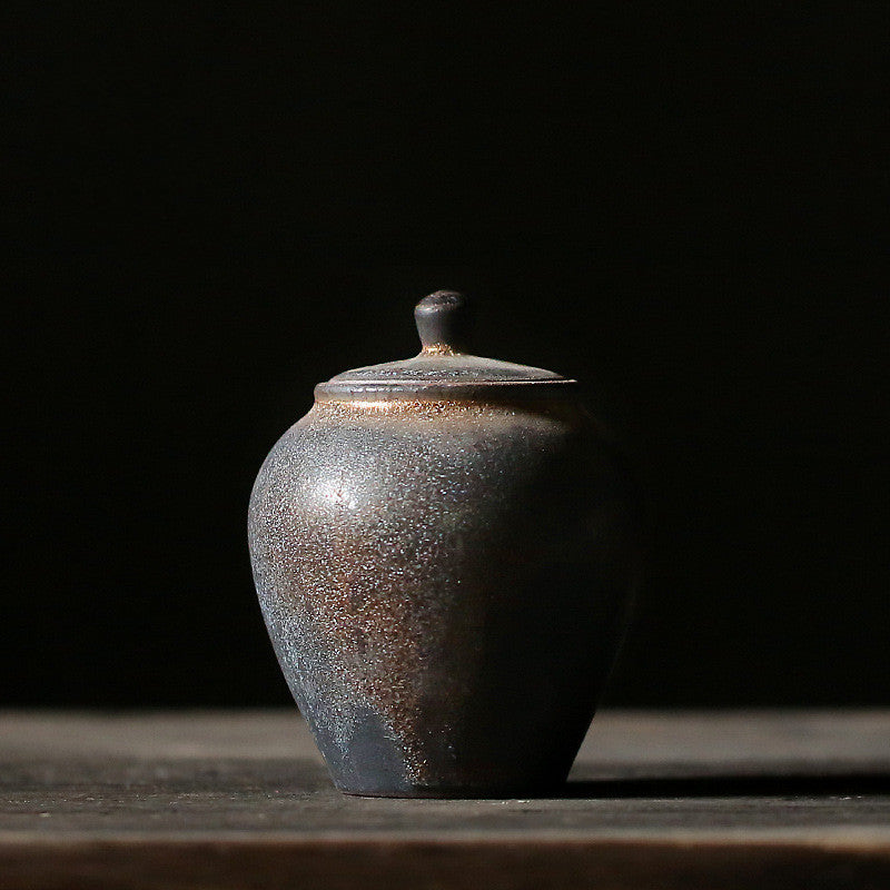 Tiny Gilt Ceramic Tea Caddy Small Stoneware