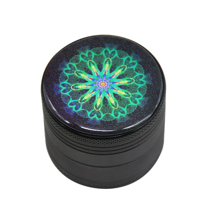 50Mm Aluminum Alloy Smoke Grinder Color Flower Of Life Four-Layer Metal Smoke Grinder Grinder