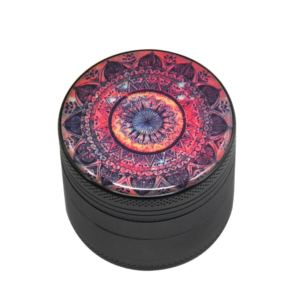 50Mm Aluminum Alloy Smoke Grinder Color Flower Of Life Four-Layer Metal Smoke Grinder Grinder