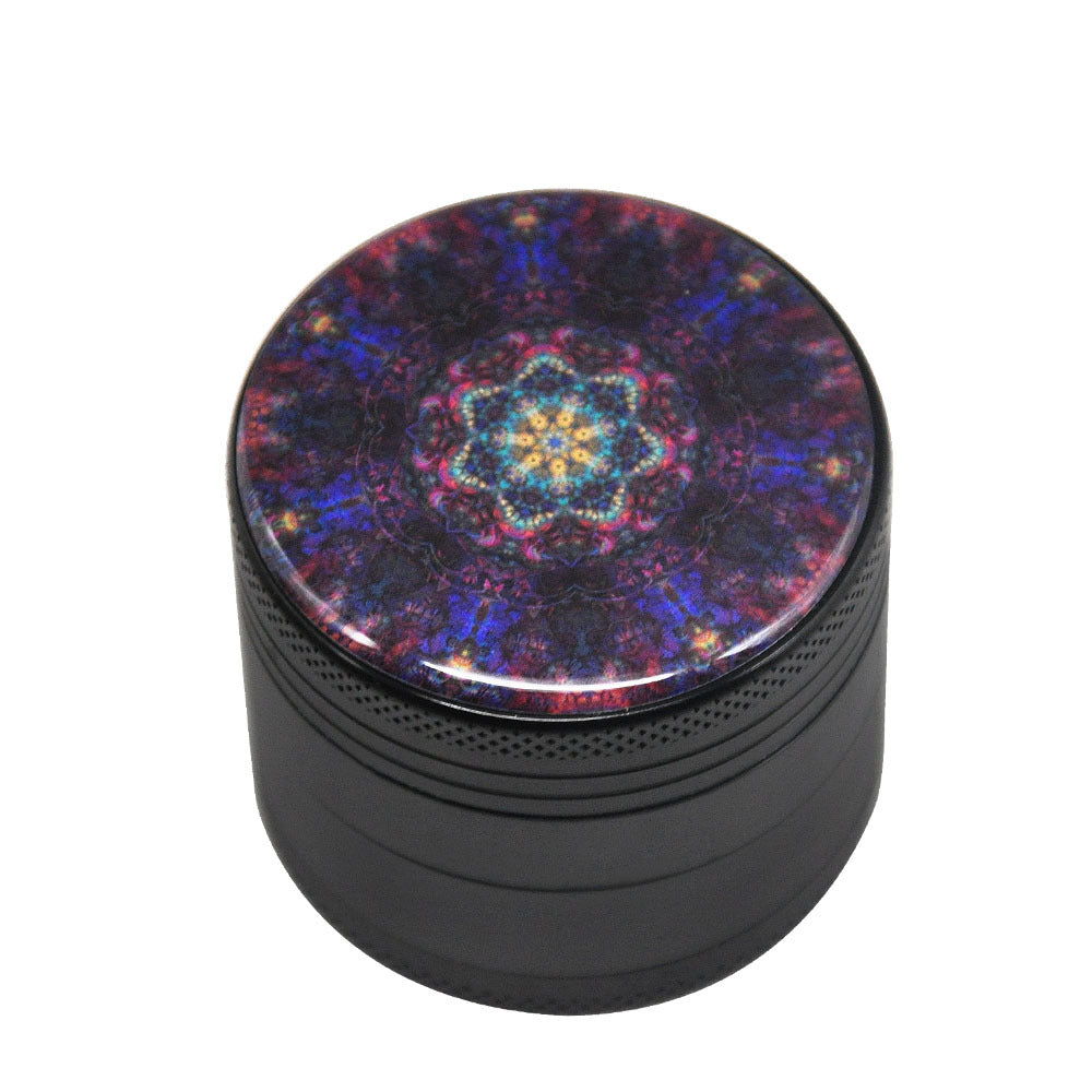 50Mm Aluminum Alloy Smoke Grinder Color Flower Of Life Four-Layer Metal Smoke Grinder Grinder