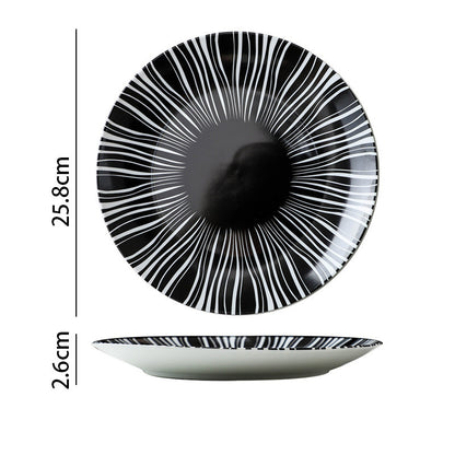 Western-Style Black And White Line Pasta Steak Plate Western Restaurant Plate