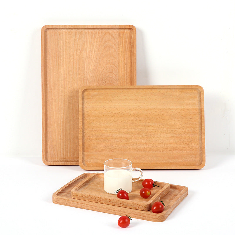 Round Rectangular Wooden Tray Breakfast Food Dinner Dessert Tea Tray Wood Tray Family Kitchen Accessories Organizer