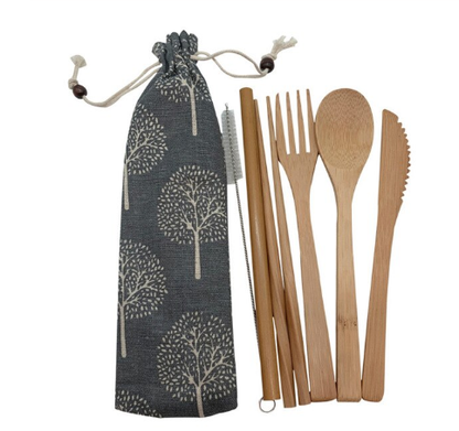 Bamboo Utensils Wooden Travel Cutlery Set Reusable Utensils With Pouch Camping Utensils Zero Waste Fork Spoon Knife Flatware Set