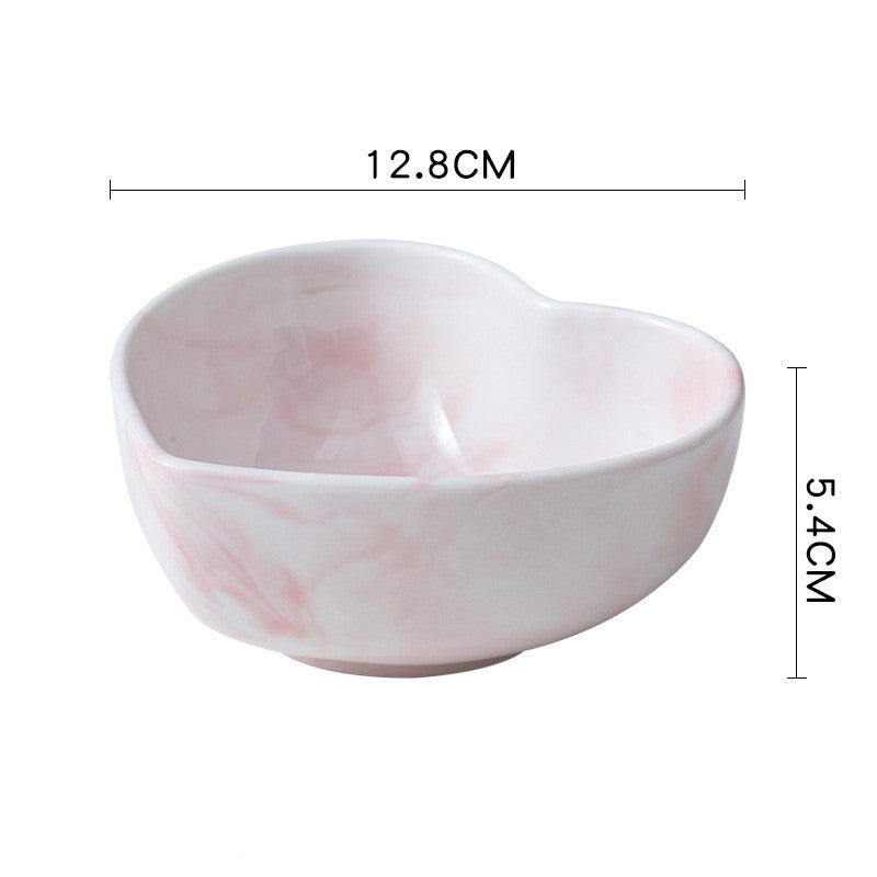 Creative love heart-shaped ceramic tableware couple bowl and spoon set