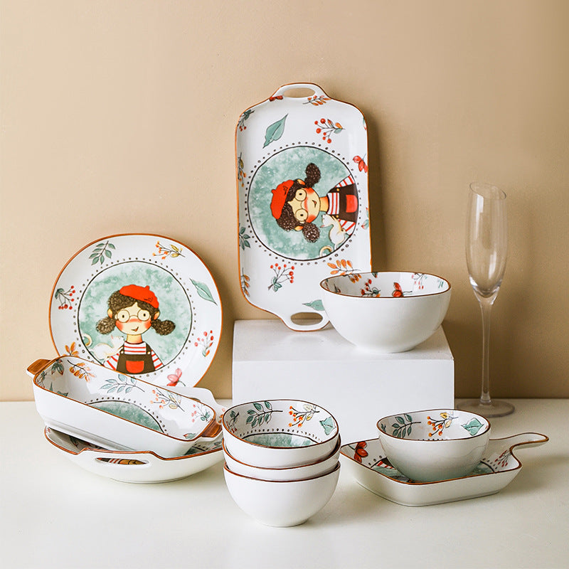 Ceramic Tableware Cute Fairy Tale Forest Baked Rice Plate Set