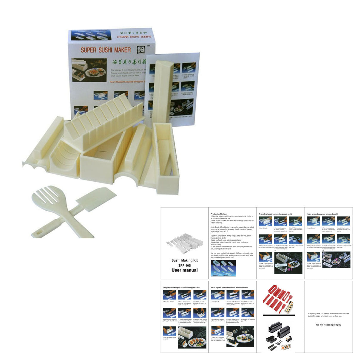 High-quality Plastic Manual Sushi Making Tool Kit with 5 Sushi Roll Molds