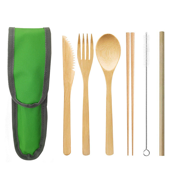 Portable Travel Bamboo Cutlery Cutlery Stainless Steel Straw Chopsticks Cutlery Set