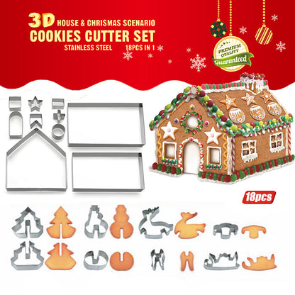 8/18-piece Set Gingerbread House Stainless Steel Christmas Scenario Cookie Cutters Set Biscuit Mold Fondant Cutter Baking Tools