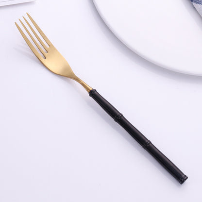 Western Tableware With Bamboo Blue Handle and Gold Head