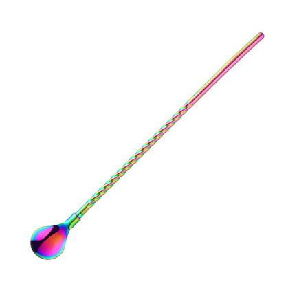 Stainless Steel Threaded Long Handle Straw Spoon Integrated Dual-purpose