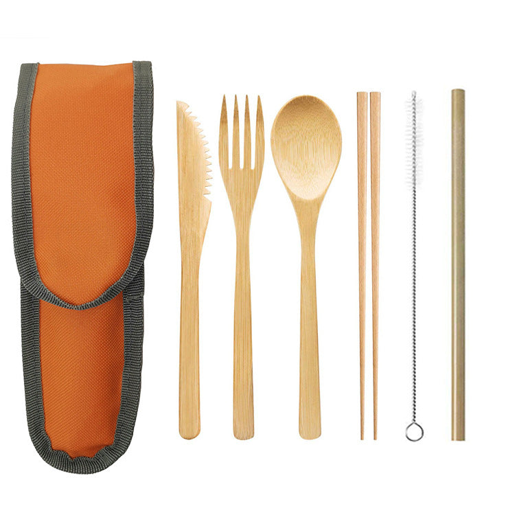 Portable Travel Bamboo Cutlery Cutlery Stainless Steel Straw Chopsticks Cutlery Set