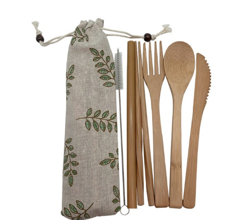 Bamboo Utensils Wooden Travel Cutlery Set Reusable Utensils With Pouch Camping Utensils Zero Waste Fork Spoon Knife Flatware Set