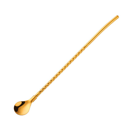 Stainless Steel Threaded Long Handle Straw Spoon Integrated Dual-purpose